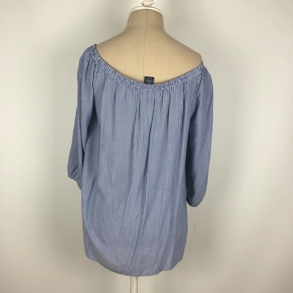Aqua by Bloomingdales Blue and White Striped Off the Shoulder Shirt - Picture 2 of 5